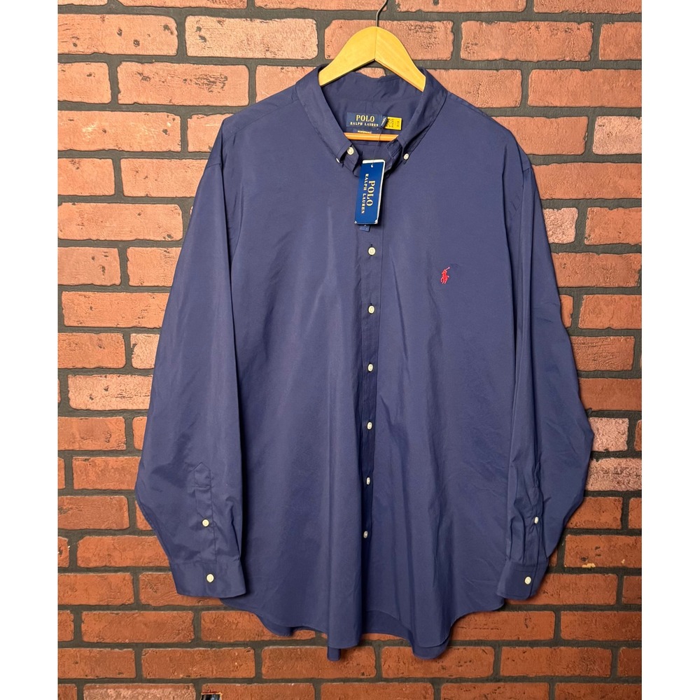 Polo Ralph Lauren Performance Button Up Navy Blue Lng Slv Shirt Mens 2XB/2TG NWT